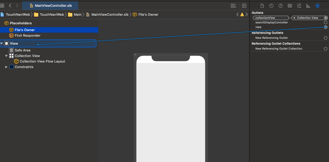 Linking the view from Connection Inspector to the view in Document Outline