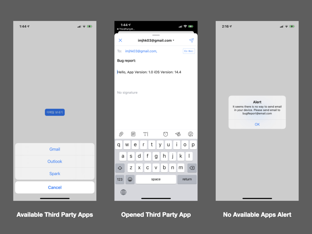 Third Party App Alert Sheet and No available App Alert
